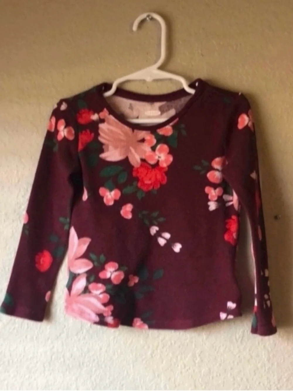 Old Navy Shirt Girls Burgundy Floral Long Sleeve Shirt Casual Top Sz Toddler 4T
